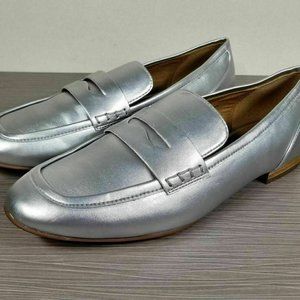 14th & Union Alice Penny Loafer Silver Faux Leathe